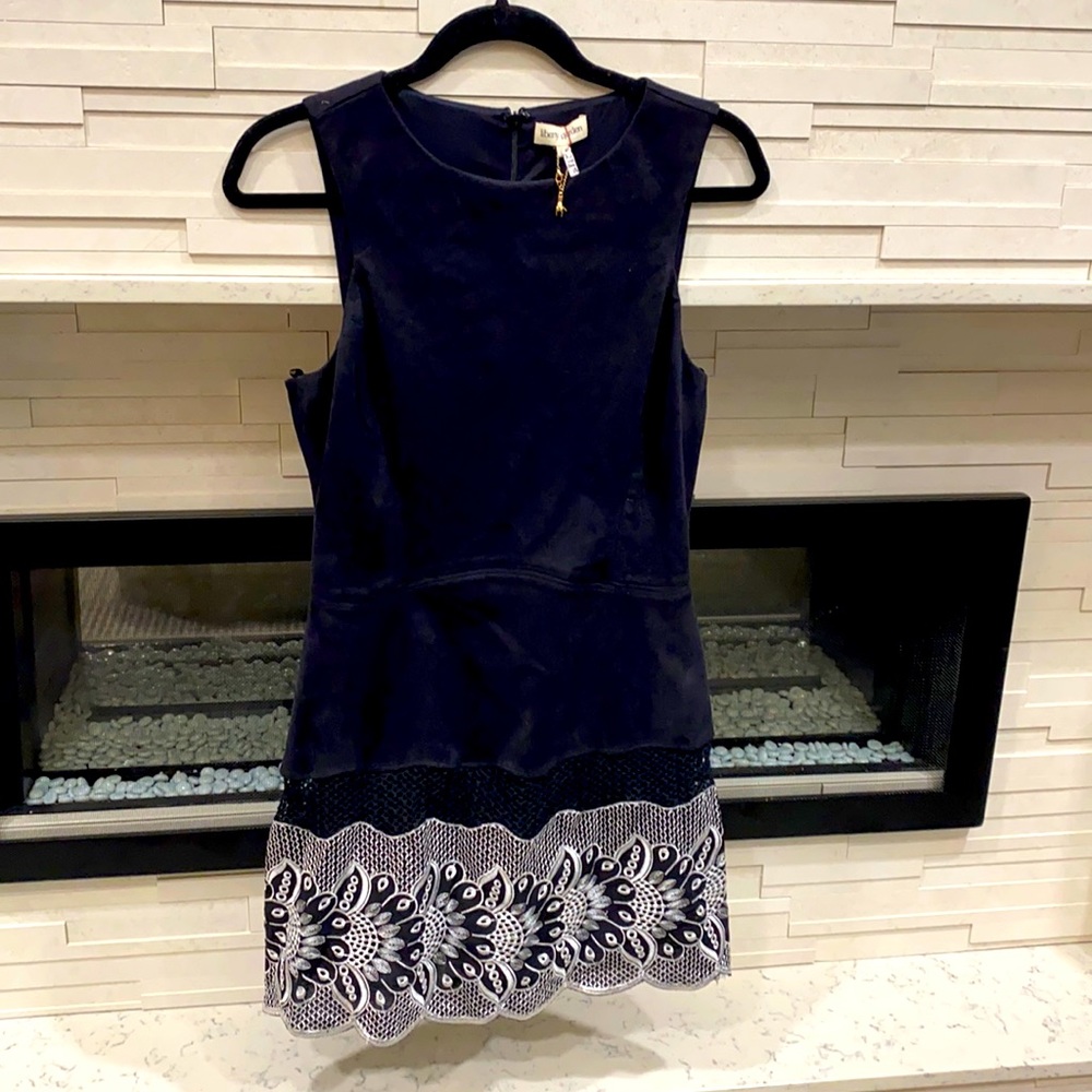 Super cute, black suede little sleeveless embroidered dress in size small.